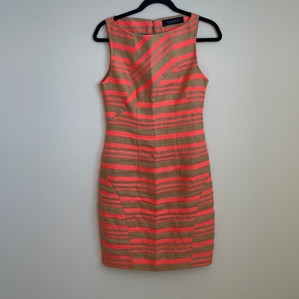 Thakoon pink beige linen stripped sheath dress 2